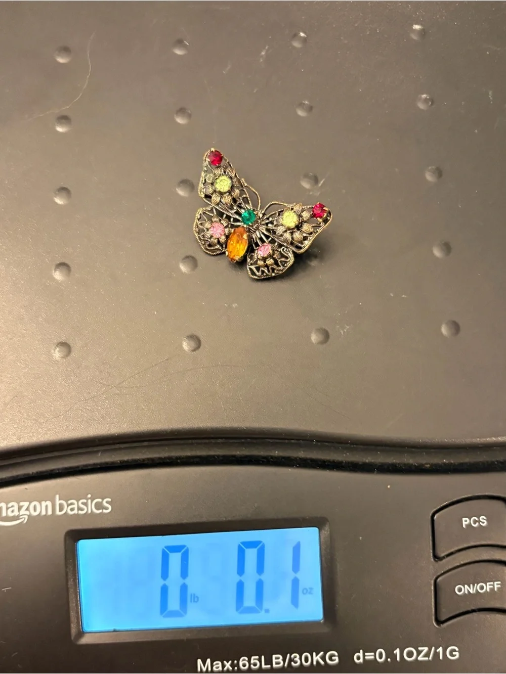 Vintage Brooch Filigree Silver‎ Tone Colorful Rhinestone Butterfly Pin Fairycore